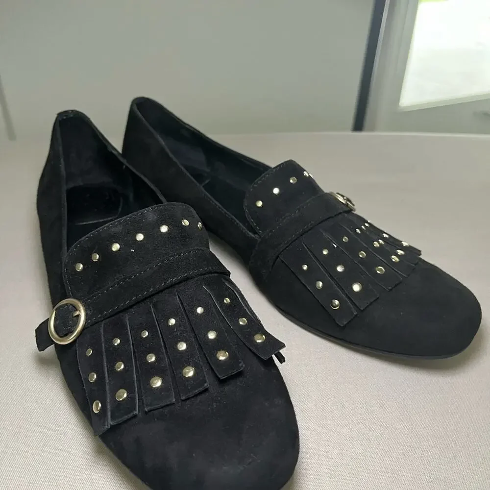 ONO NAKINA KILTIE SUEDE LEATHER STUDDED LOAFERS  BLK 7.5 M - Picture 5 of 8